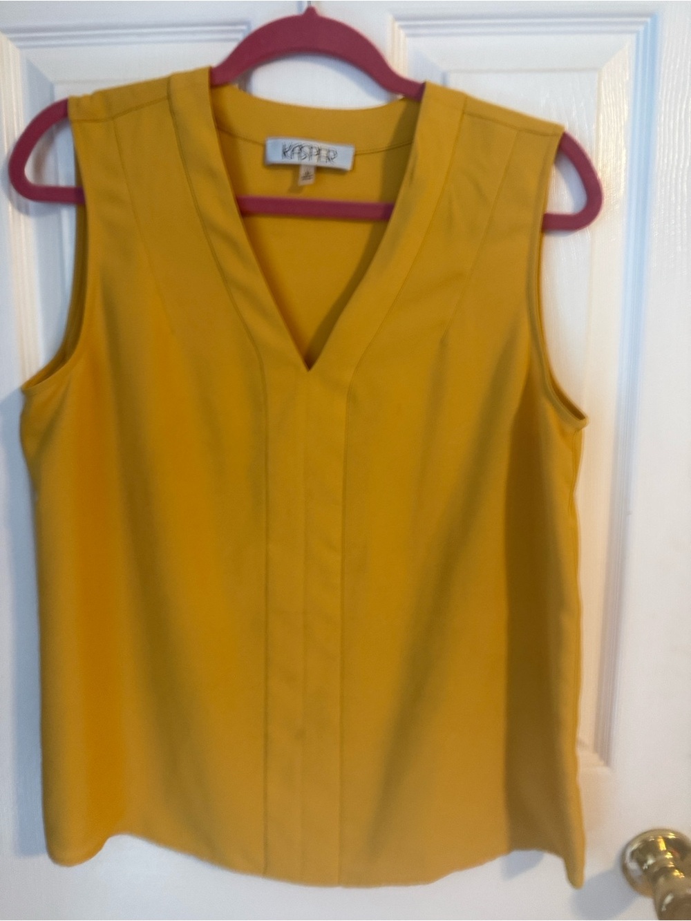 Kasper bright gold/mustard Mustard V-Neck Sleeveless top. Color is illuminating